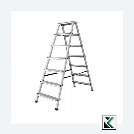 Aluminium ladder dubbelzijdig opvouwbare trap 2x7 treden 125 Kg