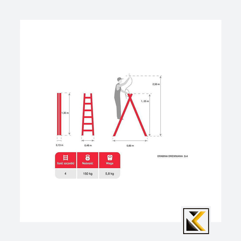 Dubbelzijdige vrijstaande houten ladder 2x4 150kg