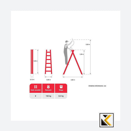 Dubbelzijdige vrijstaande houten ladder 2x6 150kg