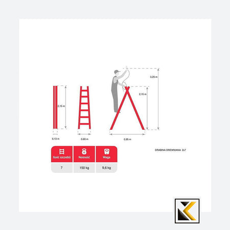 Dubbelzijdige vrijstaande houten ladder 2x7 150kg