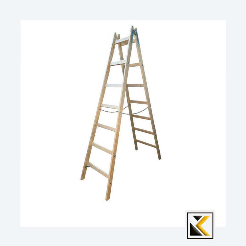 Dubbelzijdige vrijstaande houten ladder 2x7 150kg