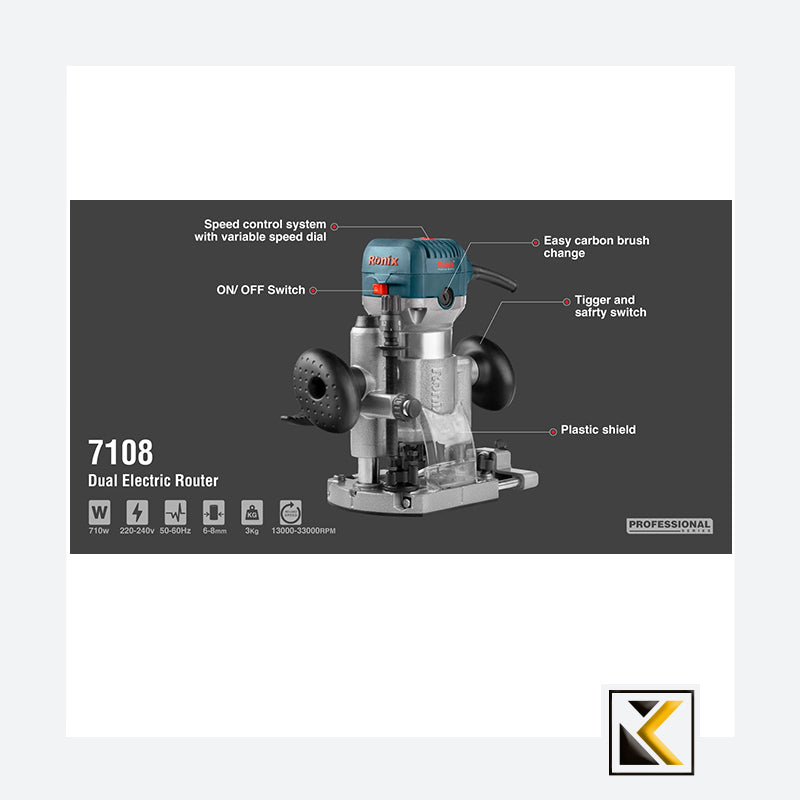 Elektrische bovenfrees 710W Ronix 7108