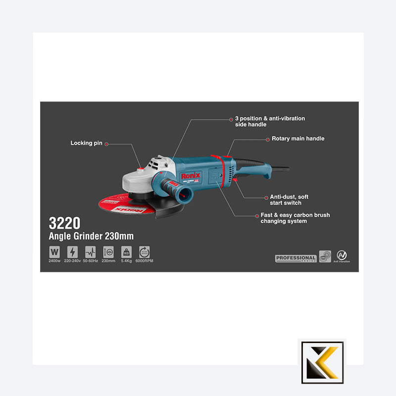 Ronix 3220 Haakse slijper 2400W 230mm