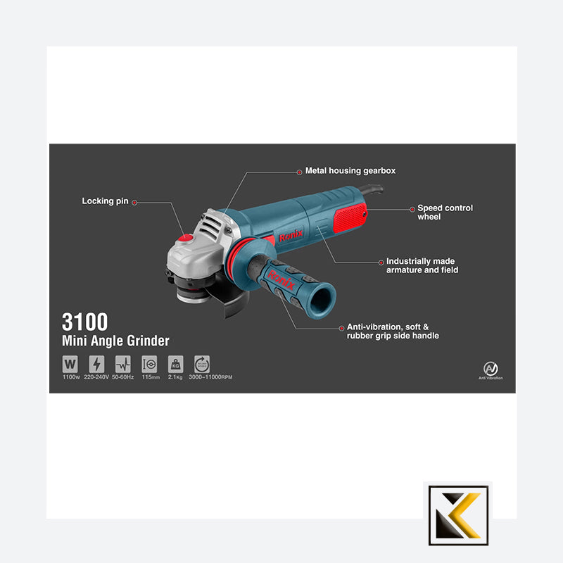 Ronix 3100  haakse slijper 1100W-115mm